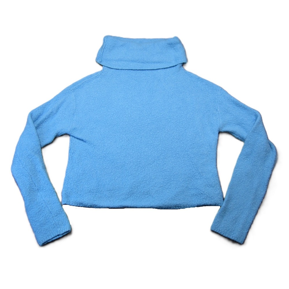 Free People‎ Stormy Cowlneck Sweater Size L Blue Wool Alpaca Cozy Winter Hygge